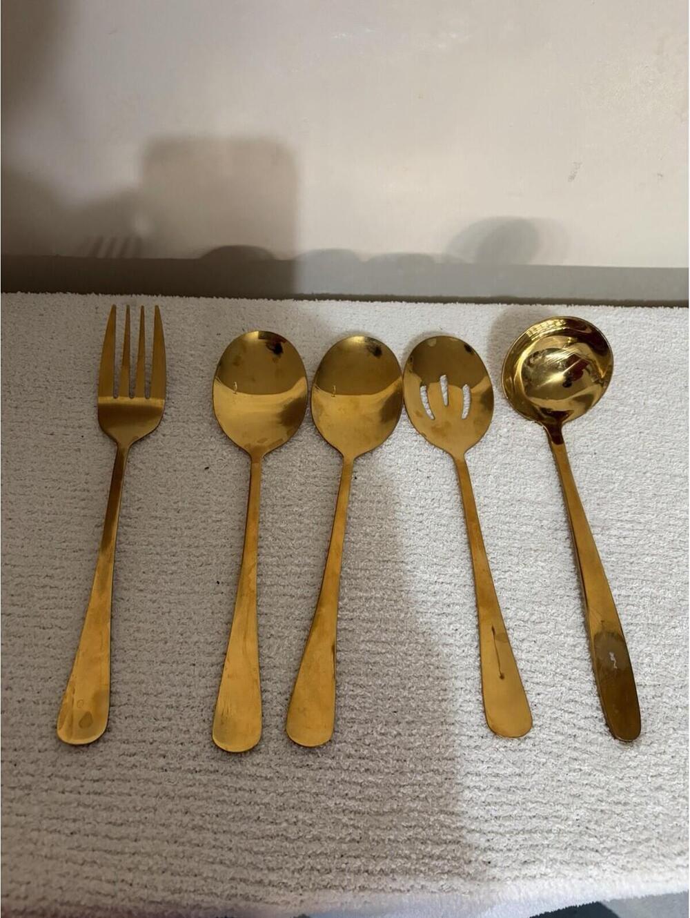 5 Pcs Gold tone Stainless Steel silverware